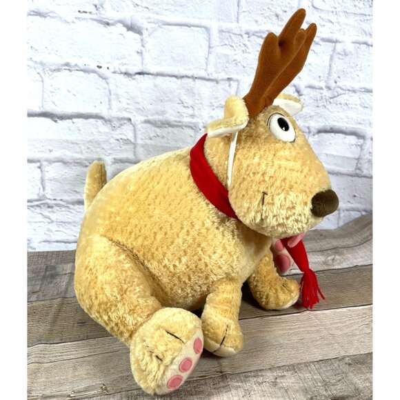 Oh Deer Dog Plush Golden Puppy Lab Reindeer Red Scarf Christmas Holiday Vintage - Picture 2 of 13